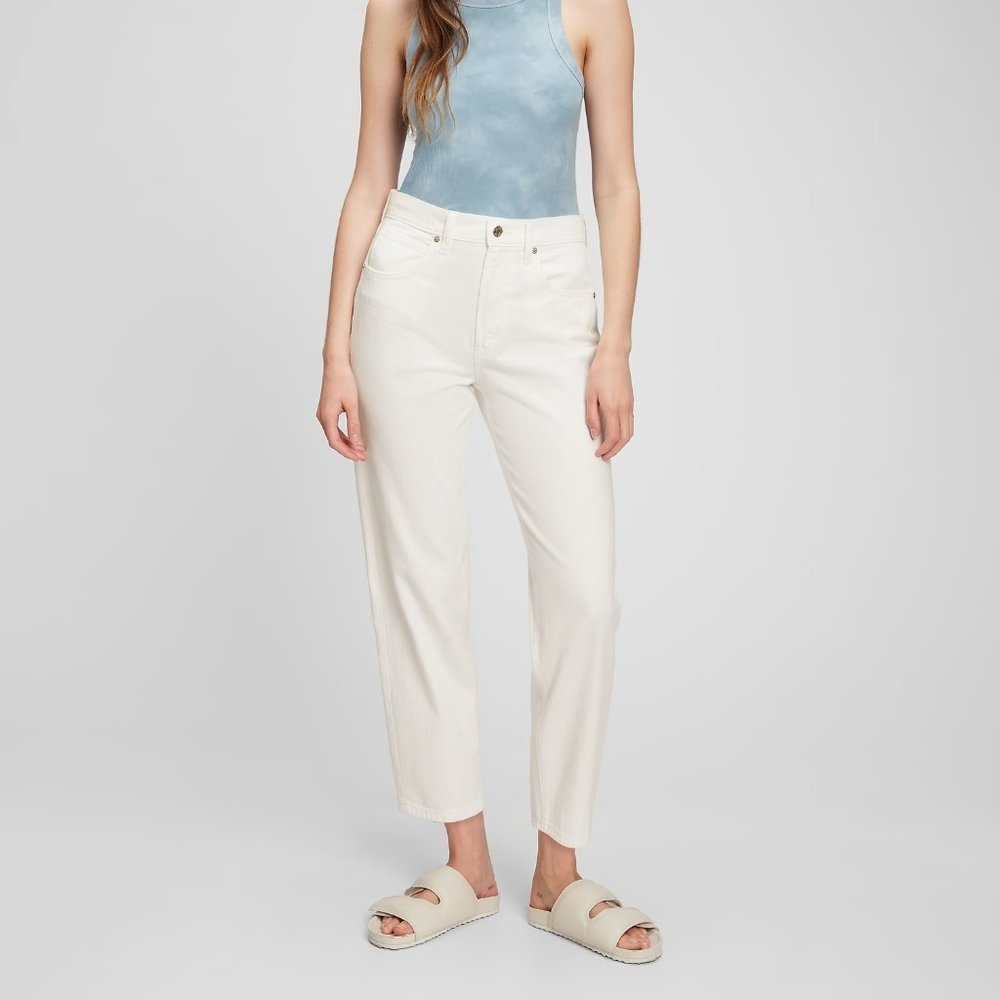 White Gap High Rise Barrel Jeans